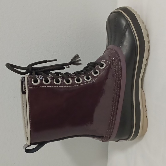 Sorel women's waterproof boots patent mid-calf lace-up black-purple size 5 - Picture 6 of 10